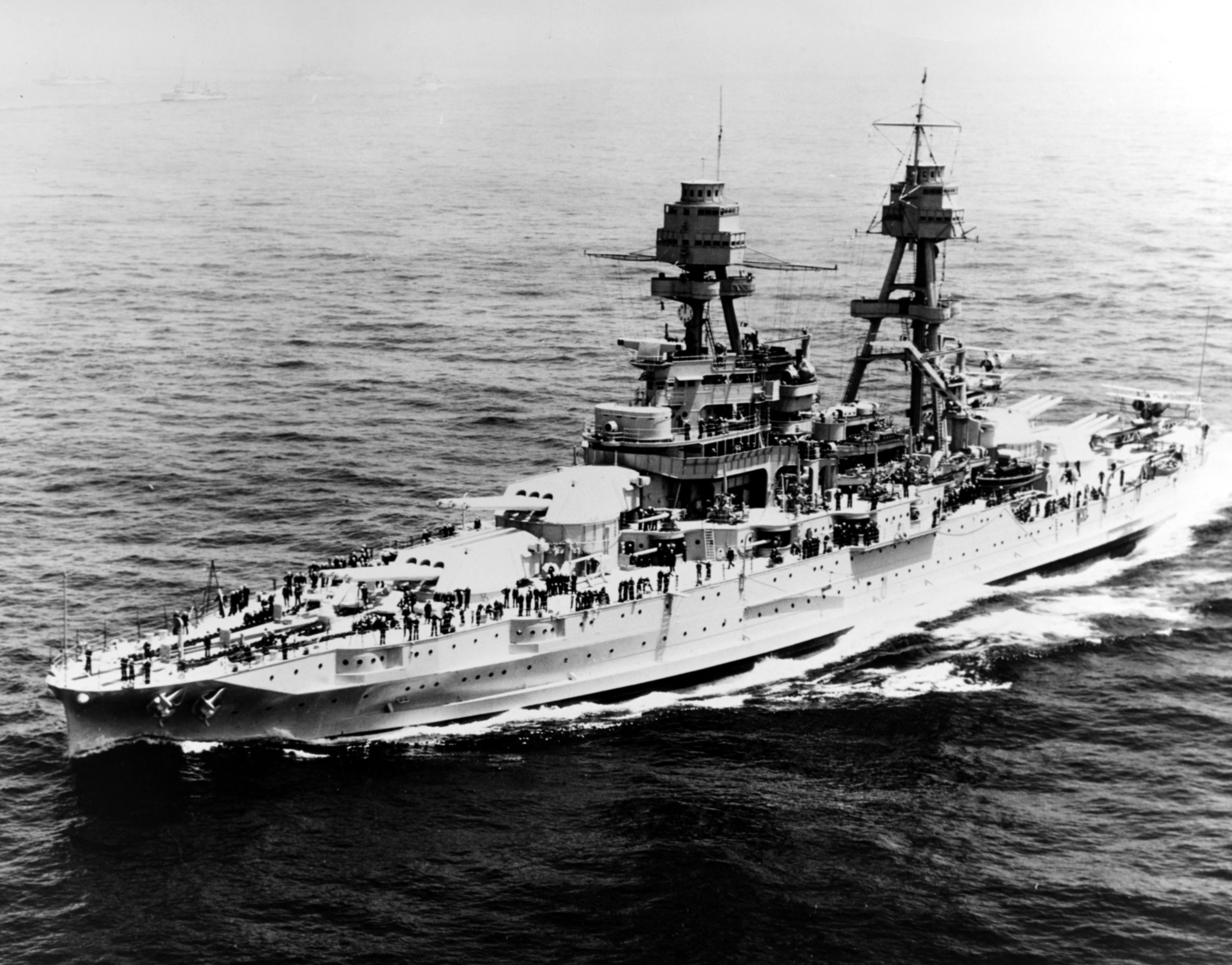 Pennsylvania underway off New York during the naval review on 31 May 1934. This shows her interwar configuration, before her Second World War service.