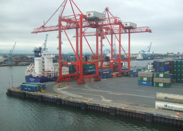 Container ship and cranes at Dublin Port
